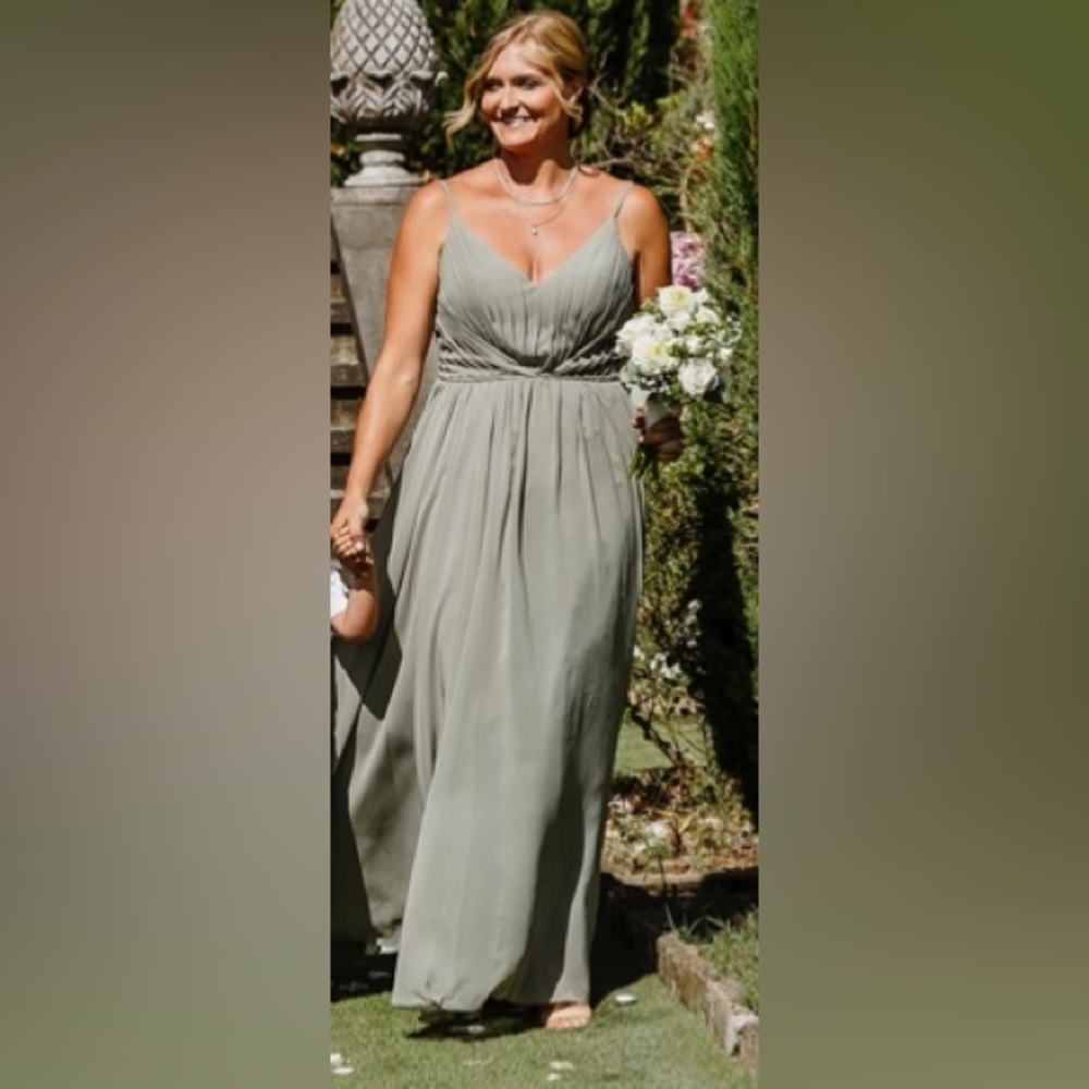 Revelry silver sage Penelope chiffon bridesmaid dress. Size 10.